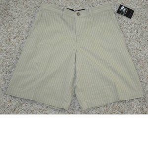 Mens Dress Shorts Khaki Striped 38 Flat Front Casual Relaxed Cotton Axcess
